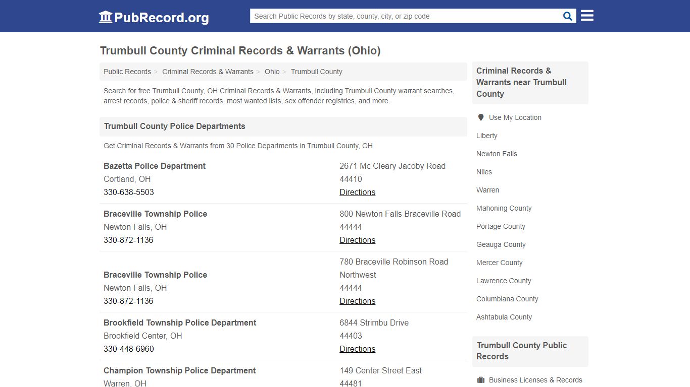 Trumbull County Criminal Records & Warrants (Ohio)